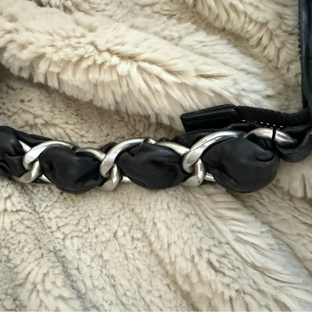 Tory Burch Black Quilted Calfskin Leather Bag with Silver Hardware